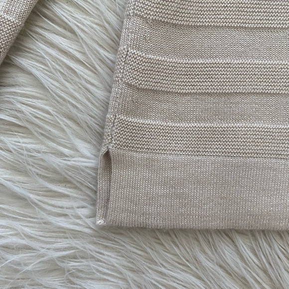 Marlowe Italy Cashmere Silk Beige Tan Taupe Crewneck Ribbed Long Sleeve Sweater - Picture 4 of 9